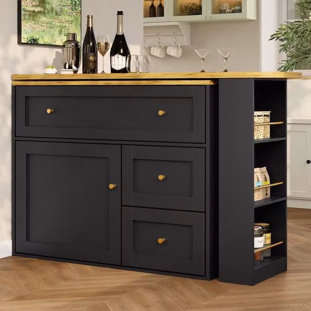 Aosom UK Black Extendable Bar Table with 360 Degree Rotating Top and Storage Drawers, W: 39 cm, D: 39 cm, H: 105 cm