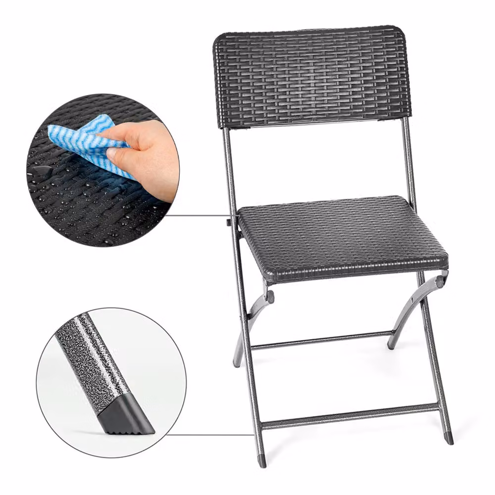 Living and Home Set of 2 Black Rattan Plastic Folding Outdoor Chairs – 2
