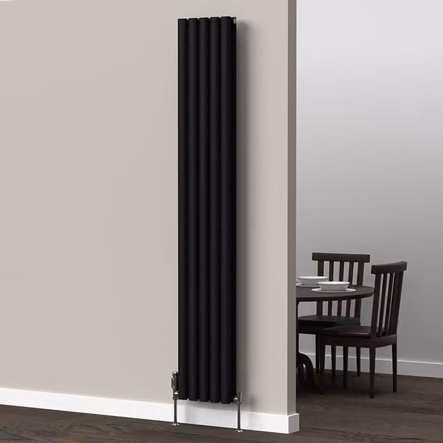 Lux Heat Oval Coloured Vertical Radiator in Space Black, H 180 cm x W 30 cm