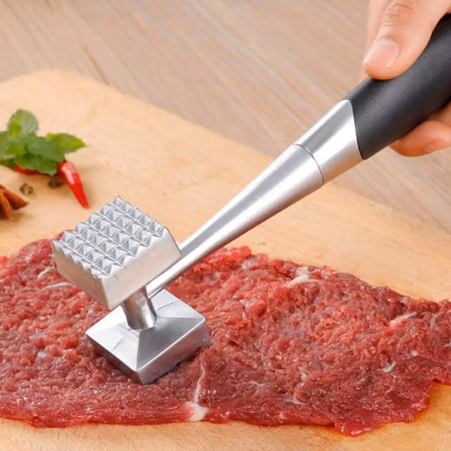 KDMK Silver Metal Two Sided Square Meat Tenderiser Hammer for Steak and Beef