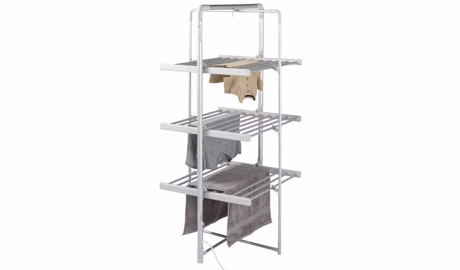 Cheap Furniture Warehouse 3 Tier Heated Indoor Clothes Drying Rack, 21m Silver Aluminium and Metal Airer