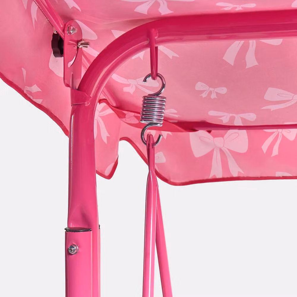 OHS Kids Bows 2 Seater Swing Bench with Sun Canopy in Bright Pink – 3