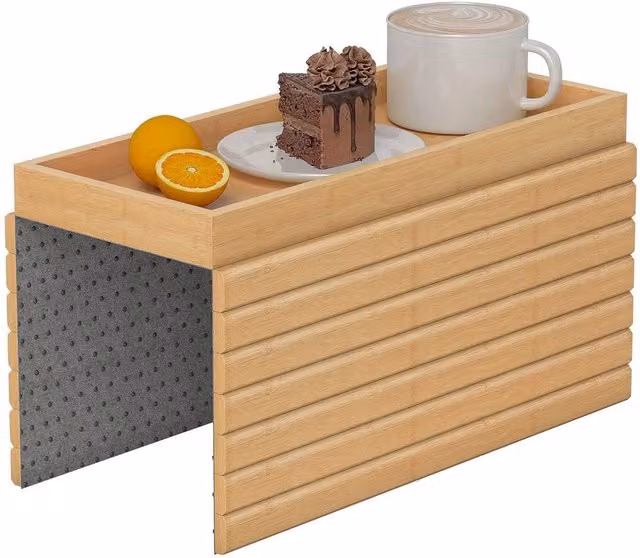 NESTLUNE Bamboo Sofa Arm Tray, Foldable Anti-Slip Armrest Tray in Brown, W: 100 cm, D: 15 cm, H: 15 cm – 1