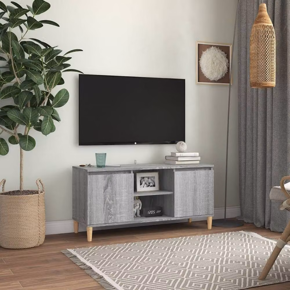 Berkfield Home TV Cabinet in Grey Sonoma with Solid Wood Legs, W: 103.5 cm, D: 35 cm, H: 50 cm – 2
