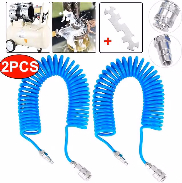 VOGREX Blue Flexible Coiled 1/4 inch Air Hose, 2 x 6m