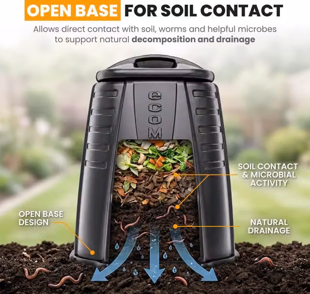 Novecrafto 330L Garden Compost Bin with Flip Lid in Black