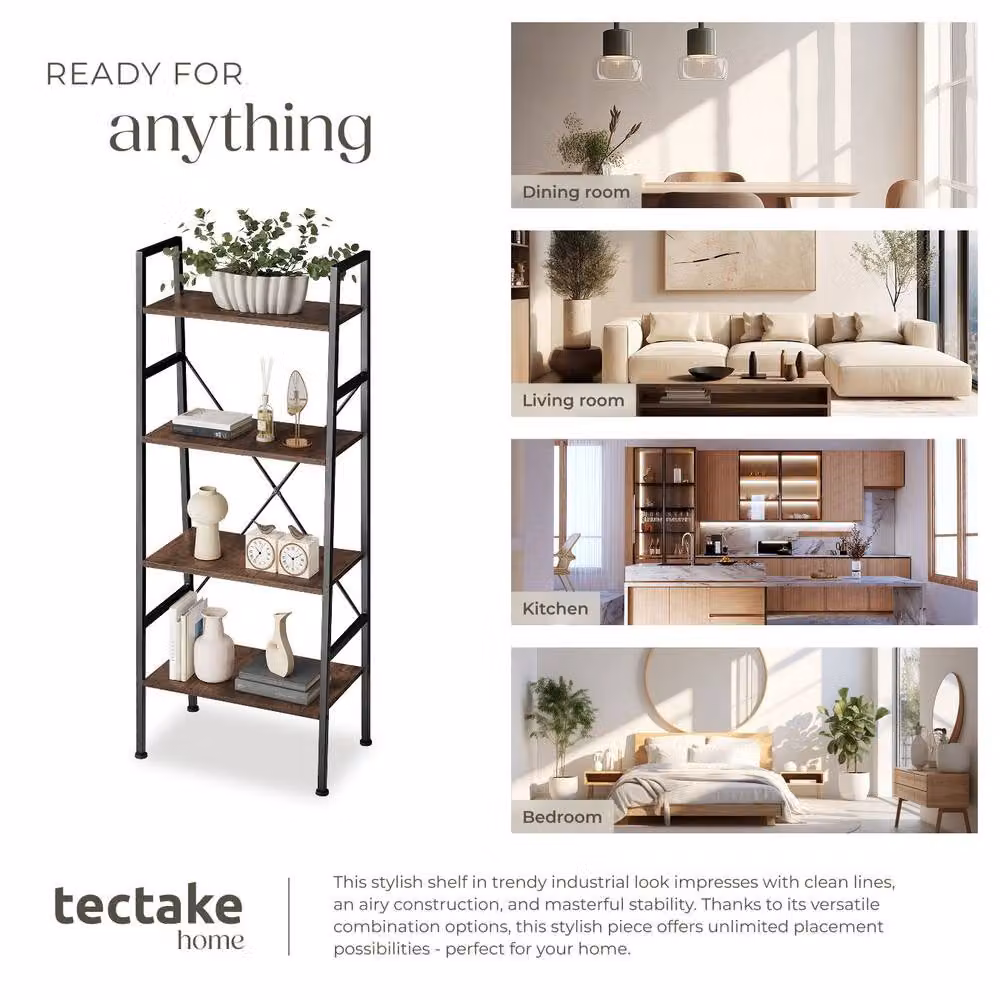 tectake Newcastle 4-Tier Ladder Shelf with Open Back Design in Brown – 7