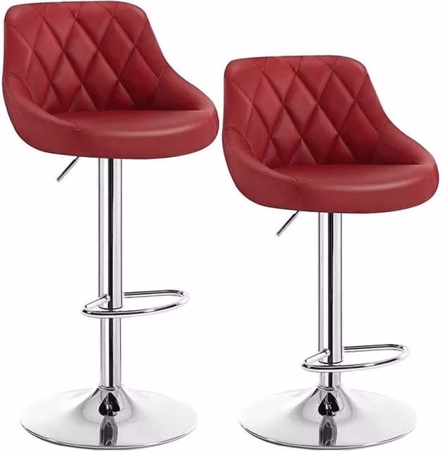 FORGEVIO Set of 2 Modern Swivel Bar Stools in Red Faux Leather with Metal Frame