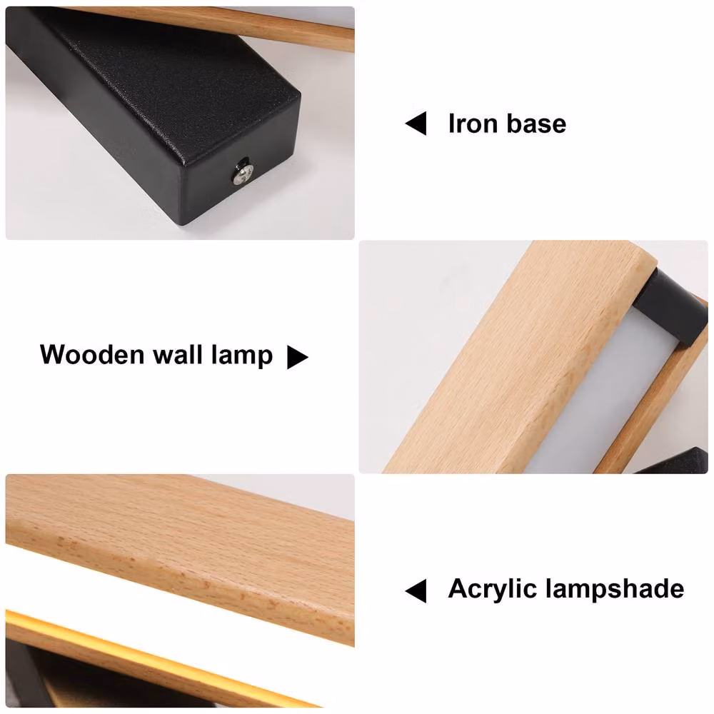 Pheashine Wood Rotatable LED Wall Lamp with 4W Warm White Light, Black Base and Light Brown Wood, W/D/H: 21 x 5 x 8 cm – 4