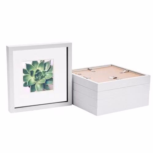 Nicola Spring White 3D Shadow Box Photo Frames, Pack of 5, Square Modern Tabletop Display Case