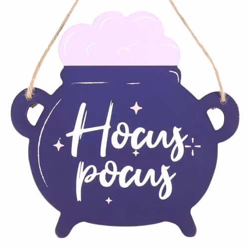 Something Different Wholesale Hocus Pocus Cauldron Purple Wooden Hanging Sign Halloween Wall Plaque – 2