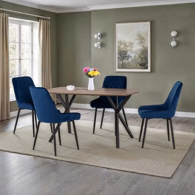 Seconique Modern Rectangular Dining Set with 4 Blue Chairs