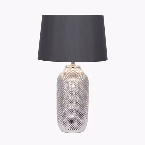 Pacific Lifestyle Art Deco Textured Ceramic Silver Bottle Table Lamp with Black Fabric Tapered Shade – 2