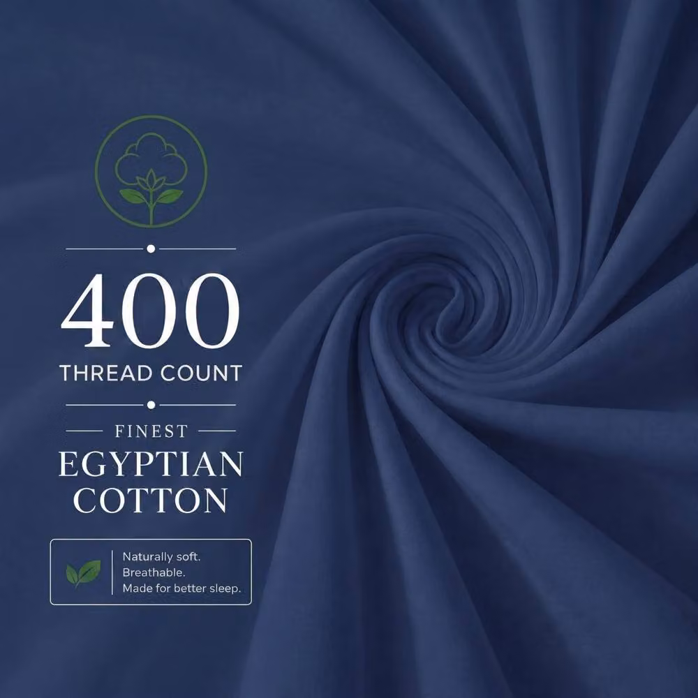 Pamposh Pack of 6 Navy Blue Egyptian Cotton Mako Satin Pillowcases with Envelope Closure, 400 Thread Count – 3