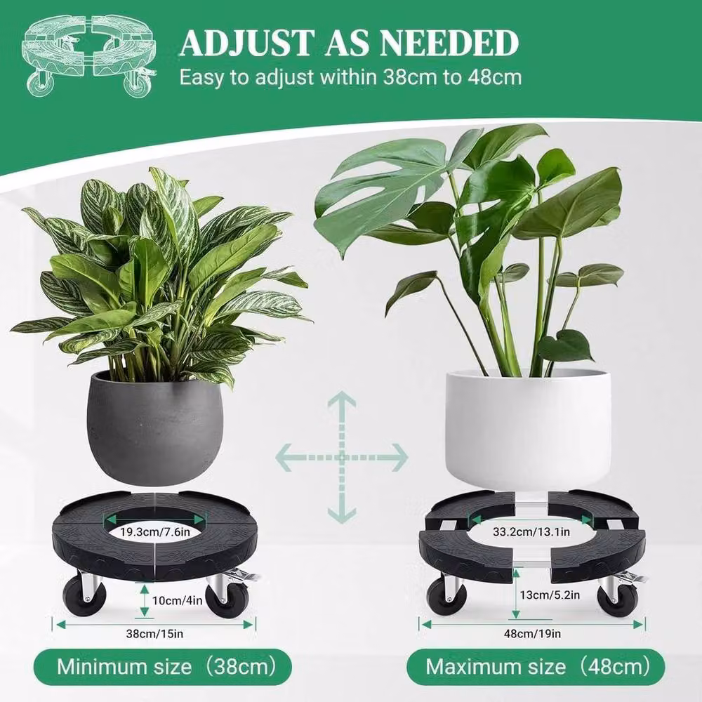 KORVIXA Heavy Duty Adjustable Plant Pot Caddy in Black, W/D/H: 100 x 52 x 5.2 cm – 5