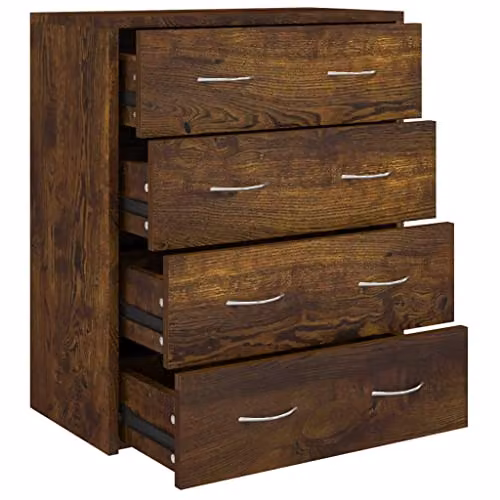 vidaXL Sideboard with 4 Drawers in Smoked Oak, W/D/H: 60 x 30.5 x 71 cm