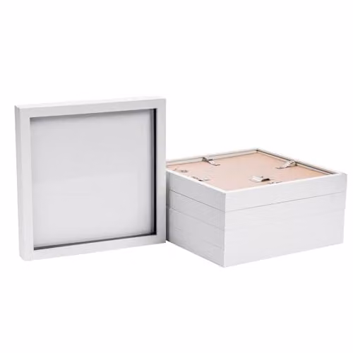 Nicola Spring Pack of 5 White 3D Shadow Box Photo Frames, Square Minimalist Display Case, W/D/H: 25.4 x 25.4 x 25.4 cm