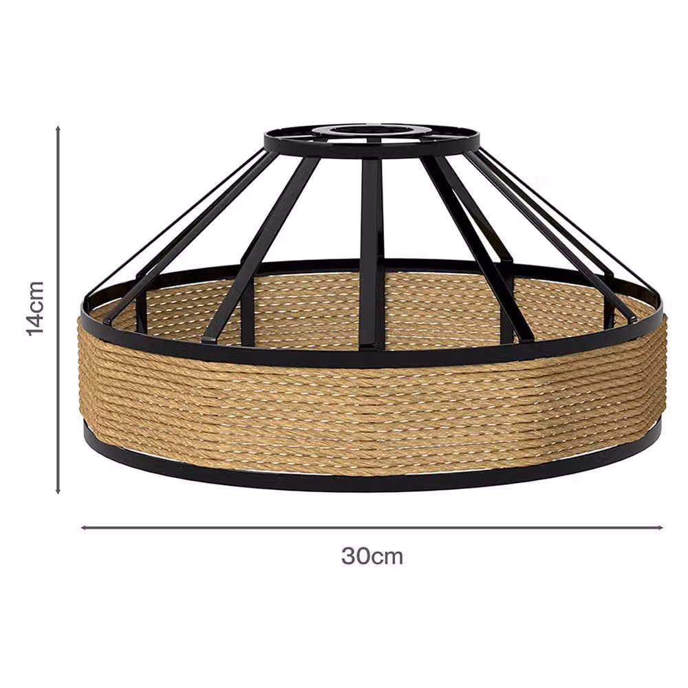 Emitto Industrial Modern Round Ceiling Pendant Light Shade in Black with Hemp Rope and Metal – 3