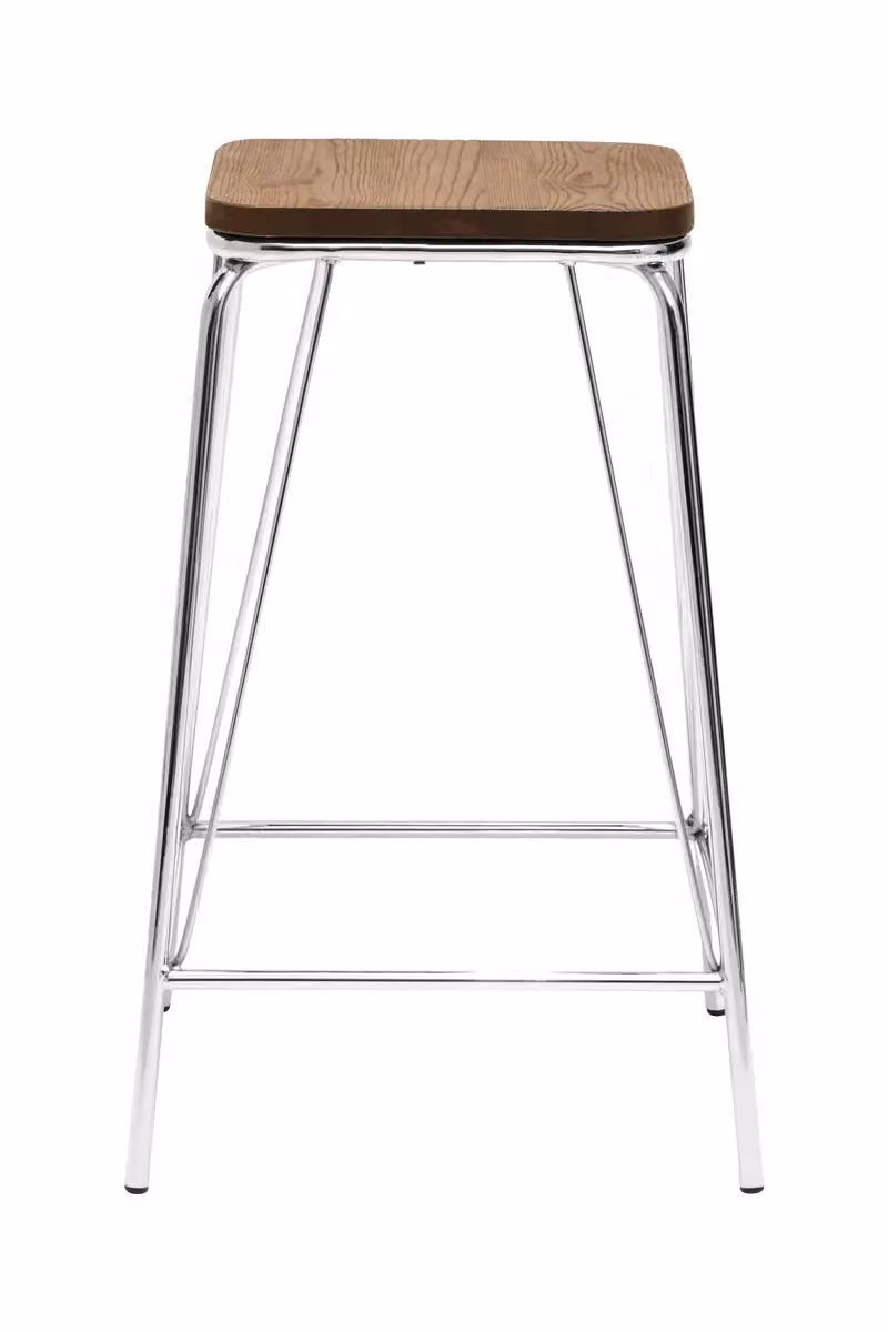 Orsina Industrial Metal and Elm Wood Square Bar Stool, Silver, W: 42 cm, D: 42 cm, H: 62 cm – 2