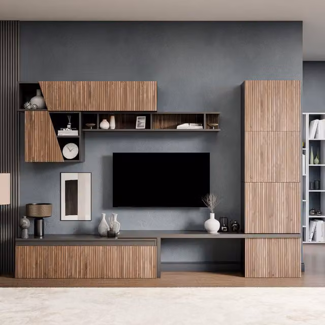 Decorotika Reims Wall Mounted Modern Entertainment Center in Black and White Glossy Finish