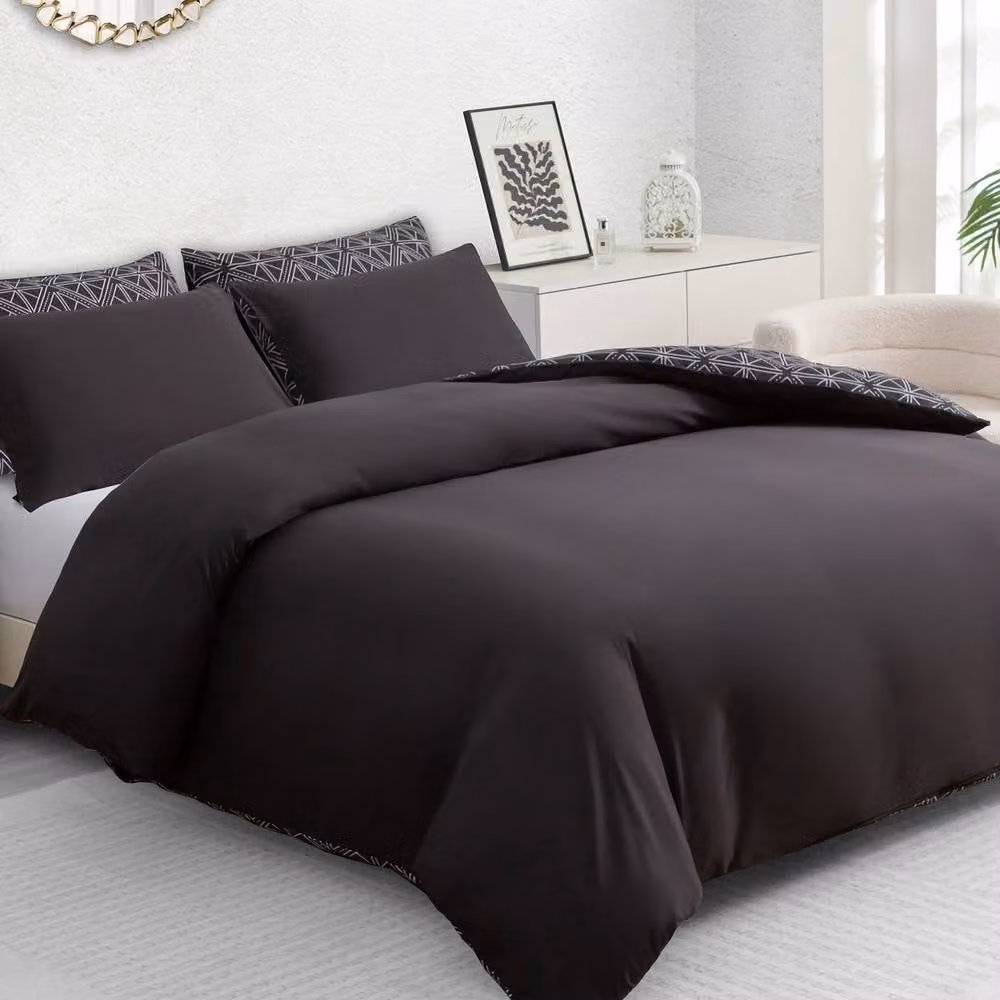 Pamposh Reversible Black Brushed Microfibre Duvet Cover and Pillowcase Set, Super King, 200 x 200 cm – 1