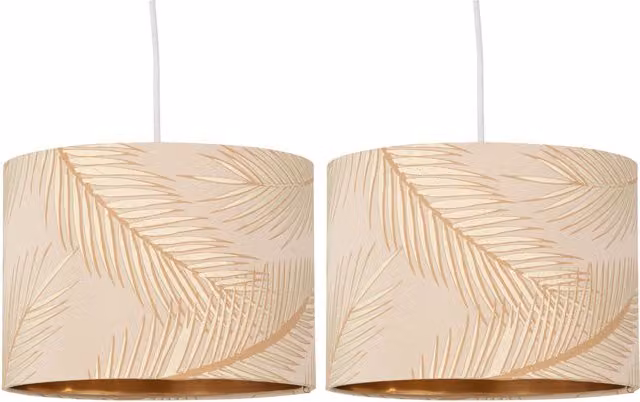 First Choice Lighting Set of 2 Tropica Fabric Pendant Lamp Shades in Gold/Brass, Diameter: 25 cm