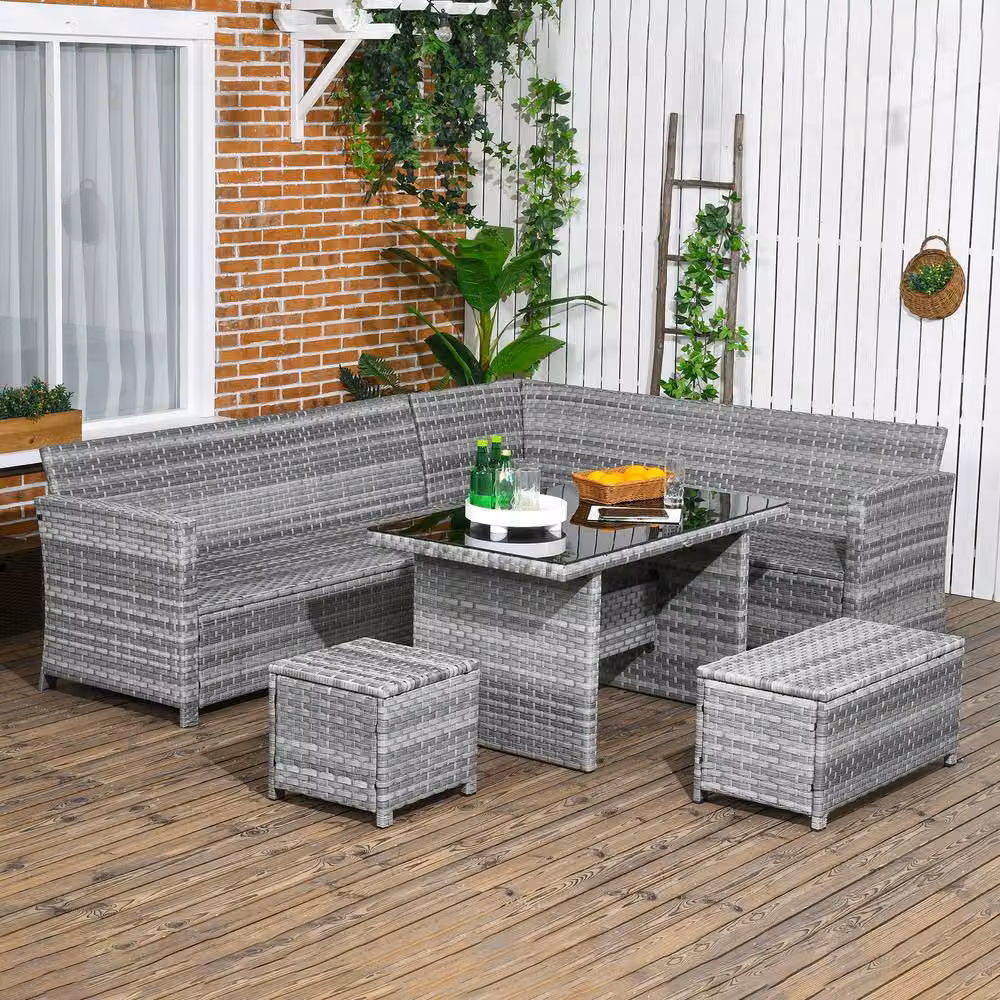 STILVORA 5-Piece Modern Sofa Set with Rattan Design in Grey – 2