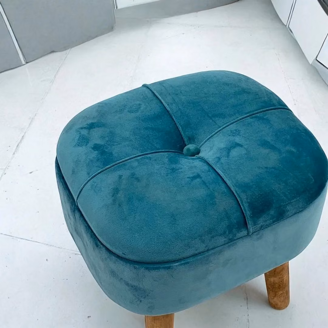 M S L Blue Velvet Storage Stool with Wood Frame, W: 30 cm, D: 30 cm, H: 34 cm – 2