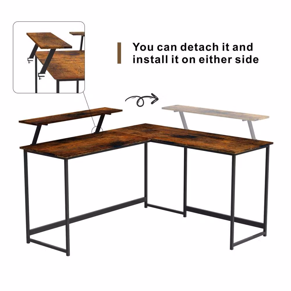 Abrihome Industrial Rustic L-Shaped Corner Computer Desk in Brown – 3