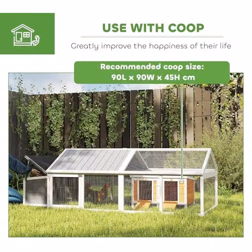 PawHut White Wooden Chicken Run and Coop with Nesting Box and Openable Roof for 4-8 Chickens, Rabbits or Ducks – 3