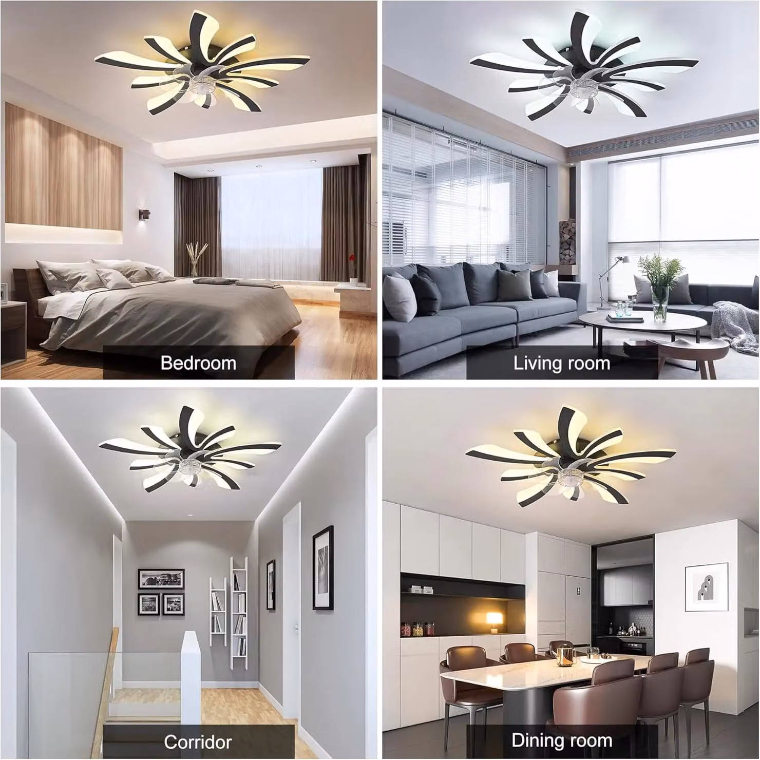 Garwarm Modern Black LED Ceiling Fan with Dimmable Lights and Remote Control – 5