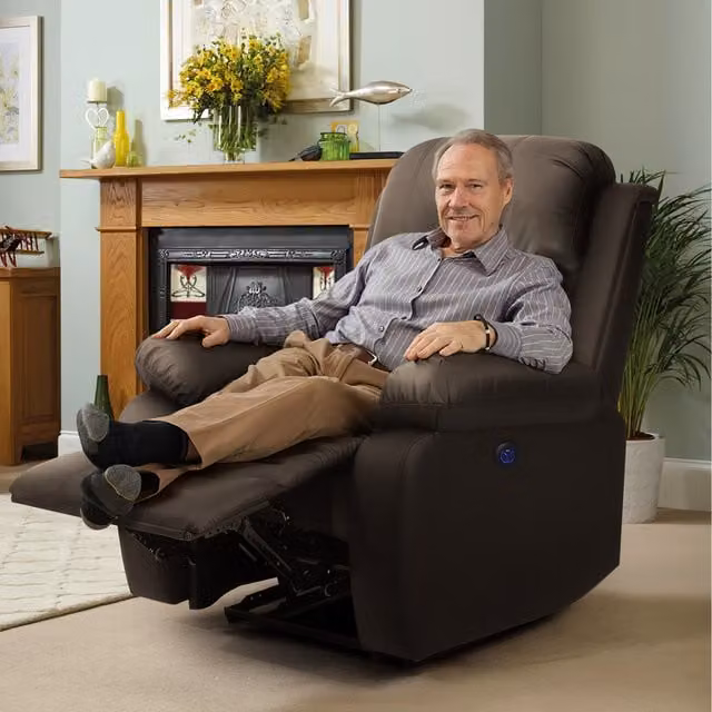 Comfy Living Brown PU Leather Electric Recliner Sofa Set Including 3-Seater, 2-Seater and Armchair