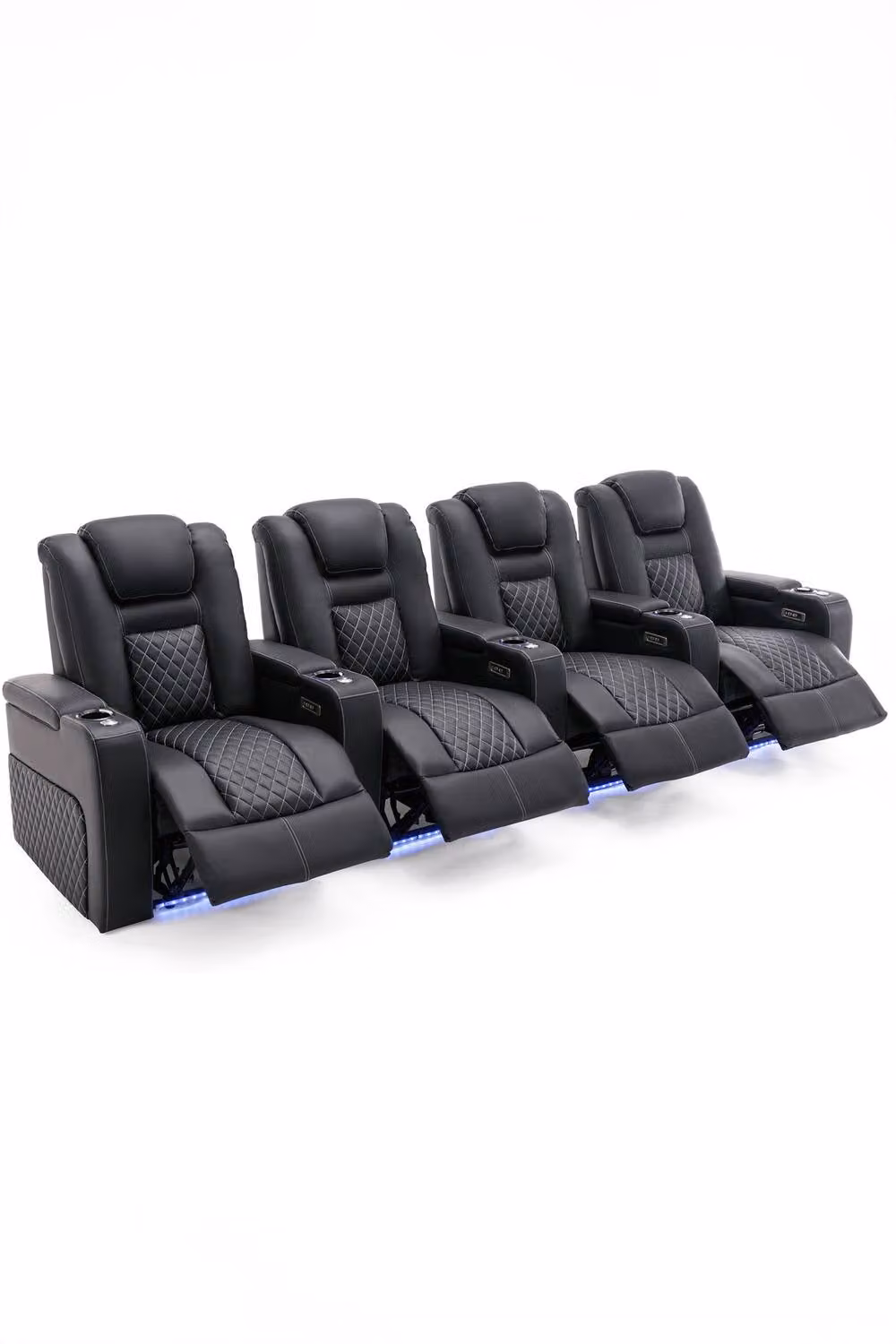 More4Homes Broadway 4 Seater Cinema Electric Recliner Chair with USB Charging, LED Lighting and Cup Holders in Black – 2