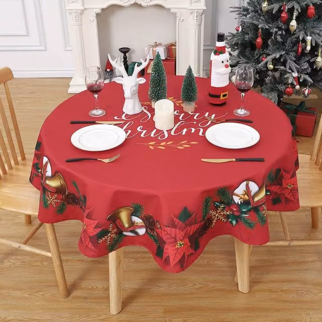 London Boutique Red Floral Round Christmas Tablecloth, Diameter: 152.4 cm