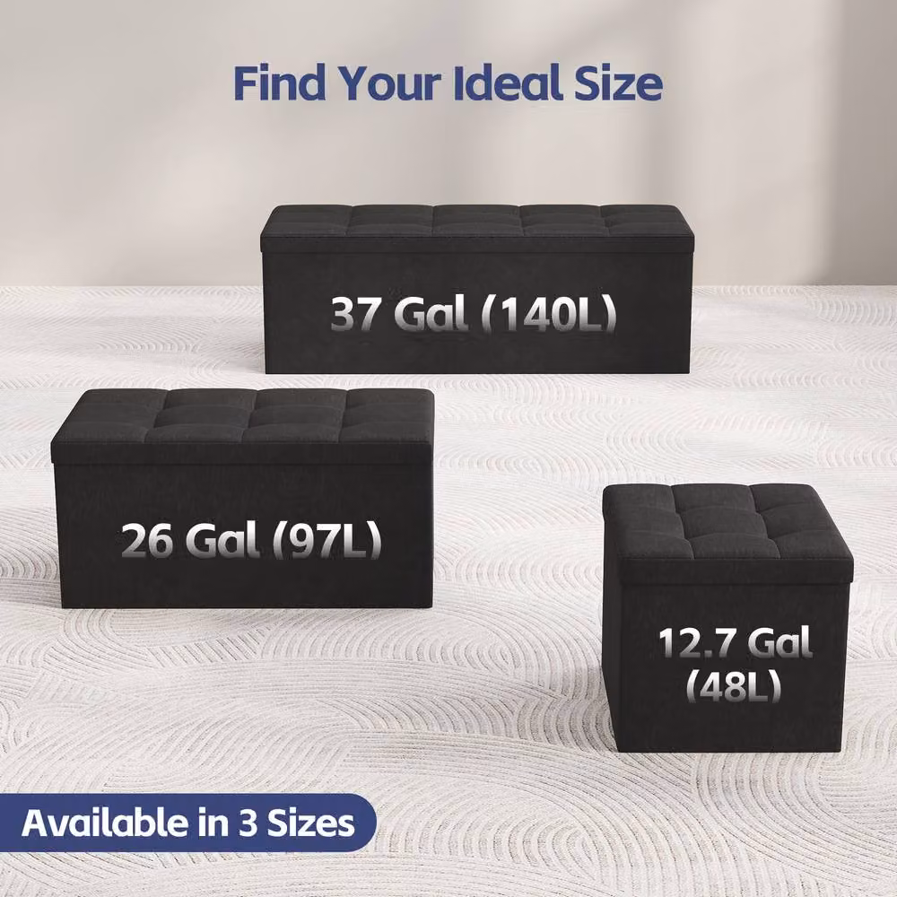 MCC Direct Foldable Upholstered Storage Ottoman Cube in Black, W/D/H: 38 x 38 x 38 cm – 3