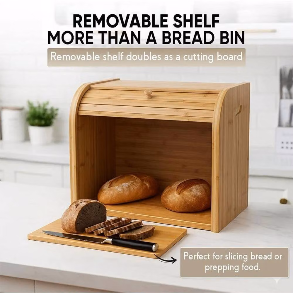 PAWNORA 2 Tier Bamboo Bread Bin in Natural Brown and Beige – 4