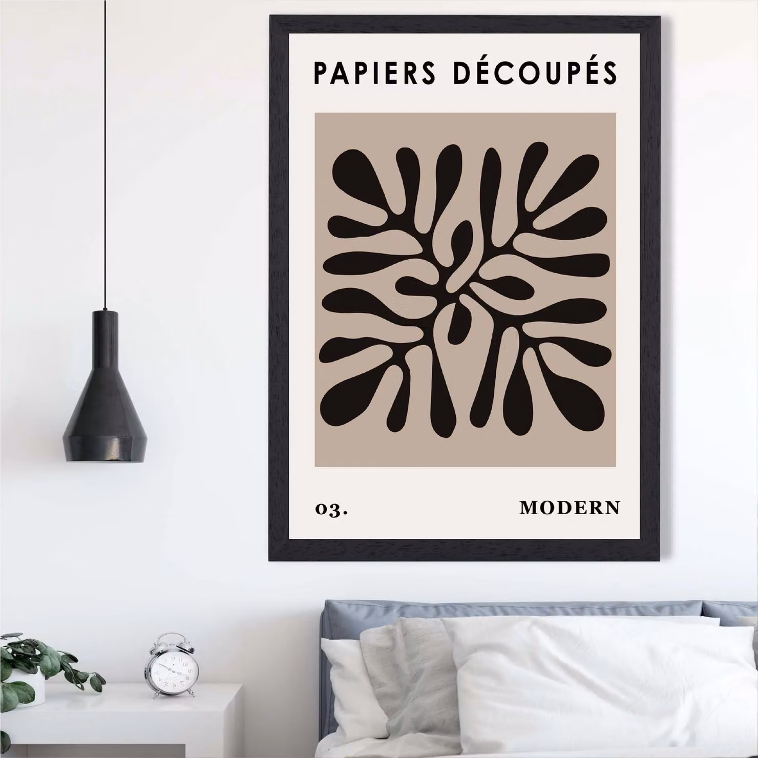 ARTZE Matisse Style Floral Cutout Framed Print in Beige and Black – 2