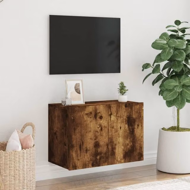 Berkfield Home Wall-mounted TV Cabinet in Smoked Oak Brown, W/D/H: 60 x 30 x 41 cm