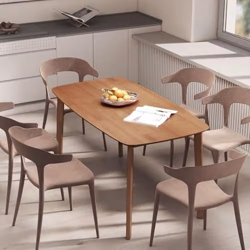 HOMCOM Rectangular Dining Table with Rounded Corners, Brown, W: 150 cm, D: 80 cm, H: 76 cm – 7