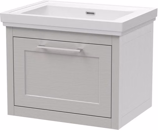 Balterley Wall Mounted Single Drawer Bathroom Vanity Unit with Rectangular Basin in Grey W/D/H: 630 x 471 x 515 mm – 1