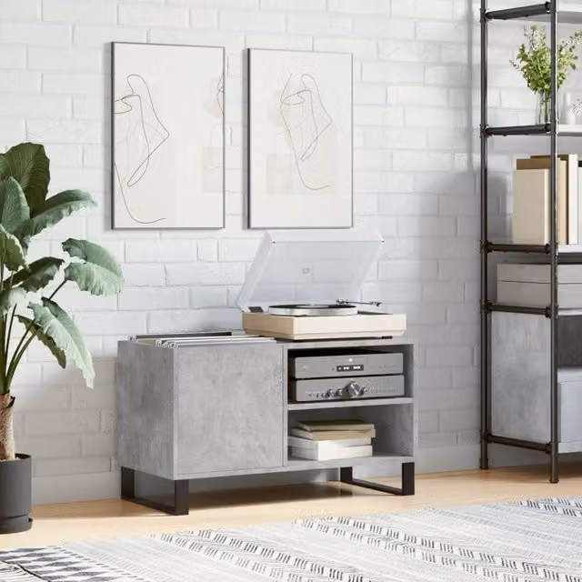 Berkfield Home Industrial Record Cabinet in Concrete Grey, W: 85 cm, D: 38 cm, H: 48 cm