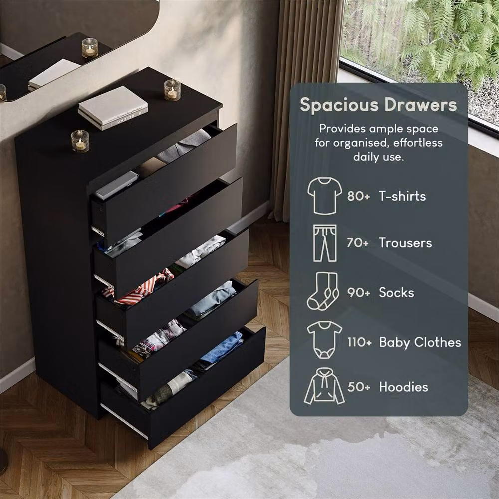 NESTLUNE Black 5 Drawer Chest of Drawers Storage Cabinet – 3