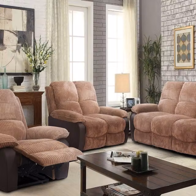 Comfy Living 3 2 1 Fabric Recliner Sofa Set in Brown Jumbo Cord