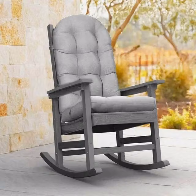 SPETLEK High Back Rocking Chair with Cushion in Light Grey – 1