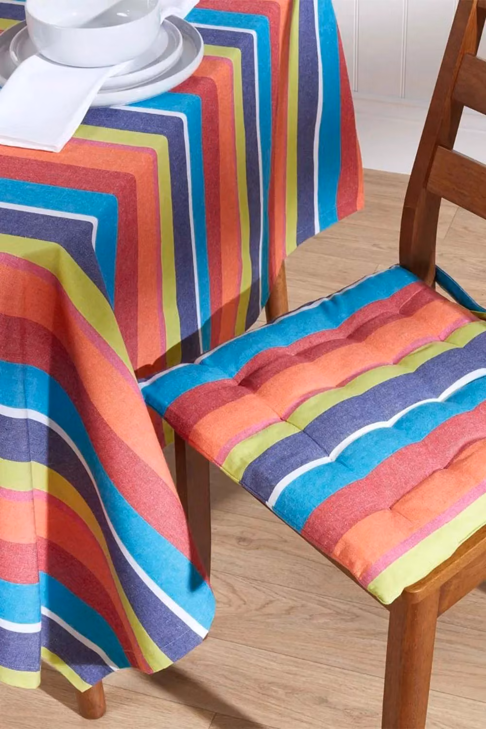 Homescapes Set of 4 Multicolour Striped Cotton Seat Pads, W/D/H: 40 x 40 x 6.5 cm – 2