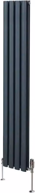 Monstershop Oval Column Radiator and Valves with Thermostat Head, Anthracite Grey, H: 160 cm, W: 24 cm