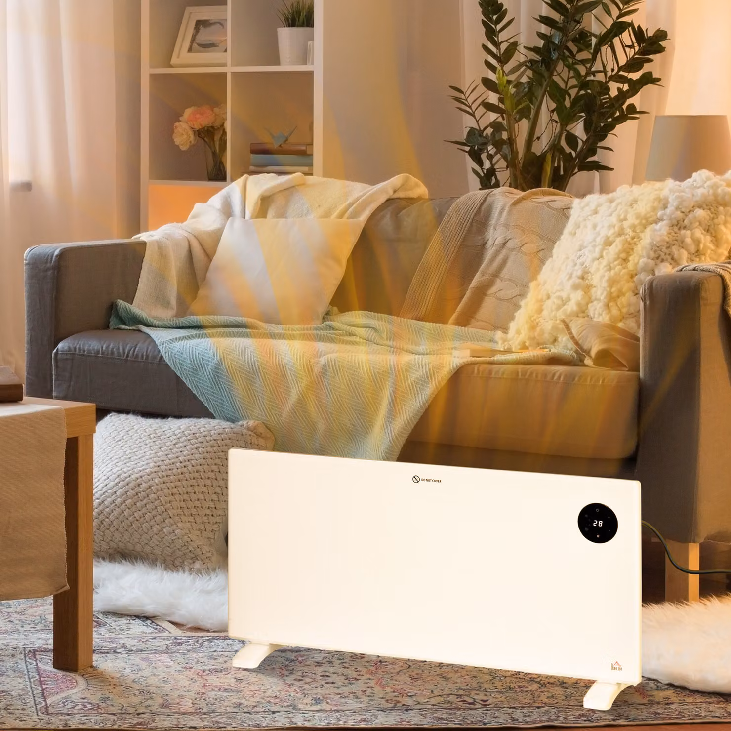 HOMCOM 2000W Convector Heater, White, Freestanding or Wall Mounted with Adjustable Thermostat, Timer and Remote Control – 2