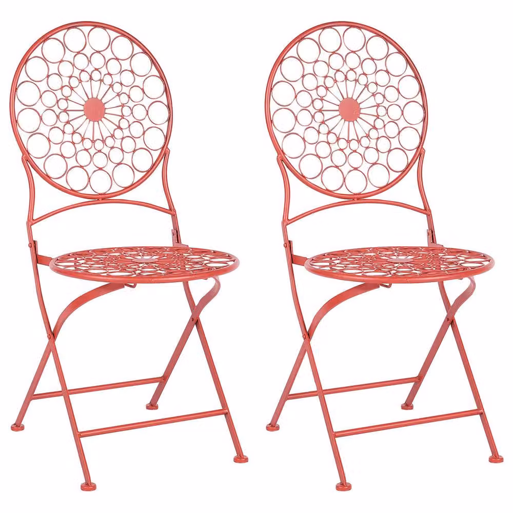 Wyld and Coco Provence Red Iron Bistro Chairs, Set of 2 Foldable Metal Outdoor Seating – 2