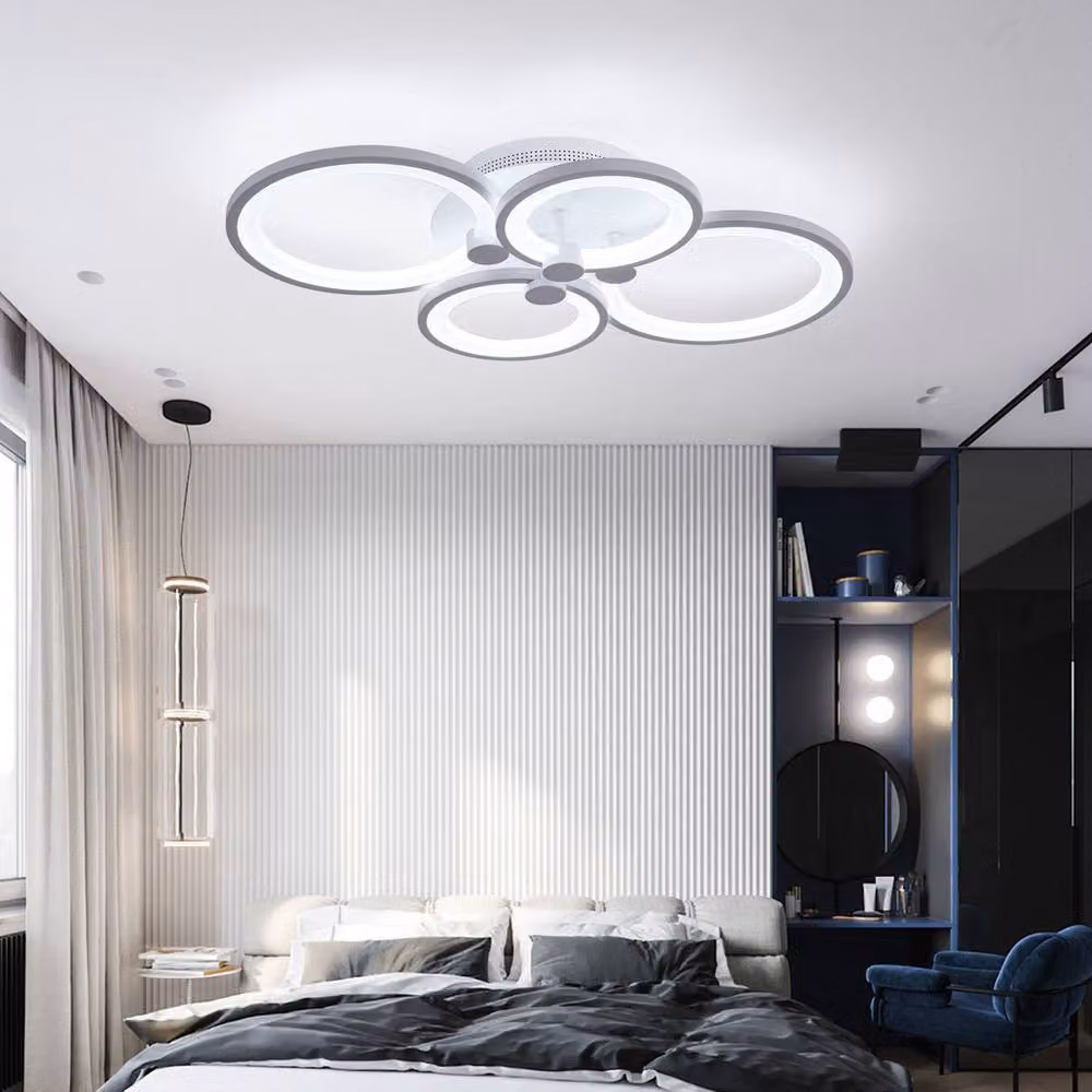 NIVOR 36W Dimmable LED Ceiling Light with Remote Control, 4 Ring Modern Flush Mount Chandelier in White – 2