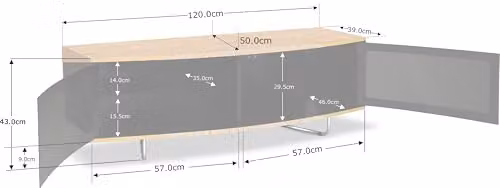 Centurion Supports Caru Gloss Black and Oak Beam-Thru D-Shape TV Cabinet for 32-65 inch Screens W/D/H: 120 x 39 x 43 cm – 4